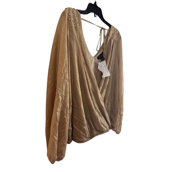 Thalia Sodi Women’s Small Gold Metallic Wrap Long Sleeve Embellished Blouse - Picture 2 of 7